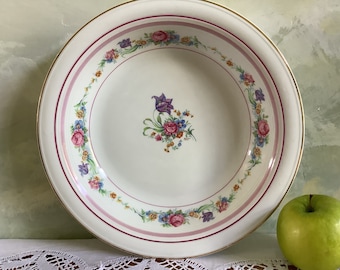 Large salad bowl. Limoges porcelain shallow salad bowl, serving bowl, serving dish. Vintage French bowl with flowers.