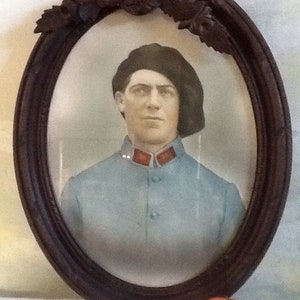 Antique original, signed French pastel, framed, of 1st World War soldier. 94th Chasseur Alpin 1914-1918. Antique French portrait.