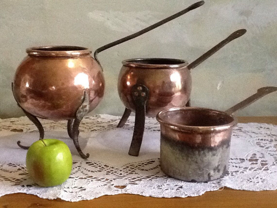Set of 3 antique copper pots. 3 very old heavy copper Etsy