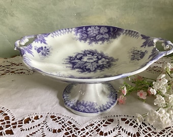 Antique French fruit or cake stand, Jardinière design from Sarreguemines Digoin, lavender transferware.