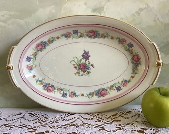 Limoges porcelain platter. Vintage French oval serving plate. Oval platter with flower design in perfect condition.