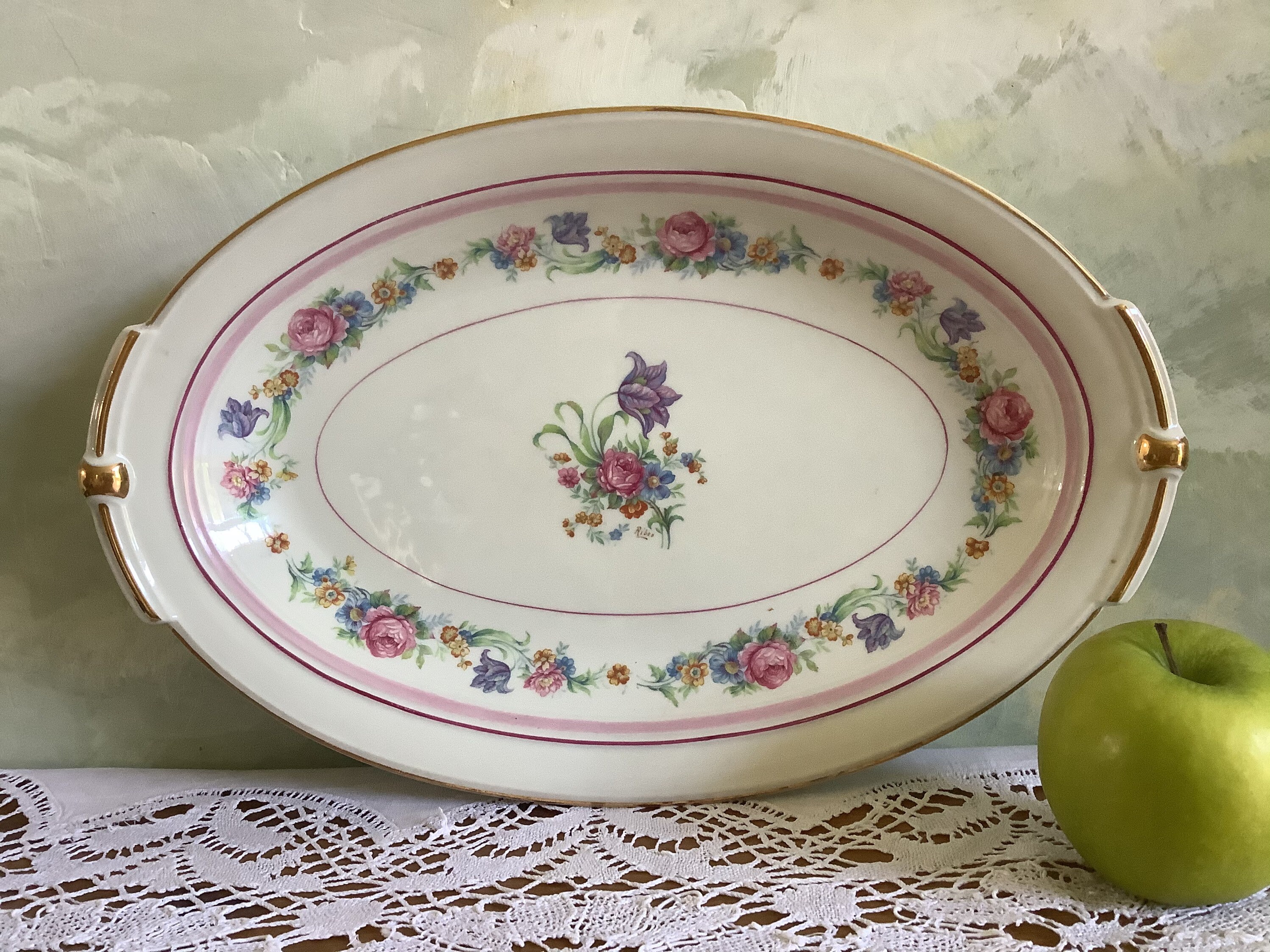 Plateau en Porcelaine de Limoges. Vintage Français Assiette Ovale Service. Plateau avec Conception F