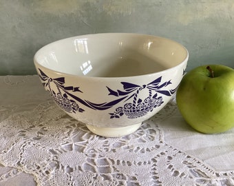 Antique French café au lait bowl. Blue and white collectible bowl. Ironstone Art Deco coffee bowl.