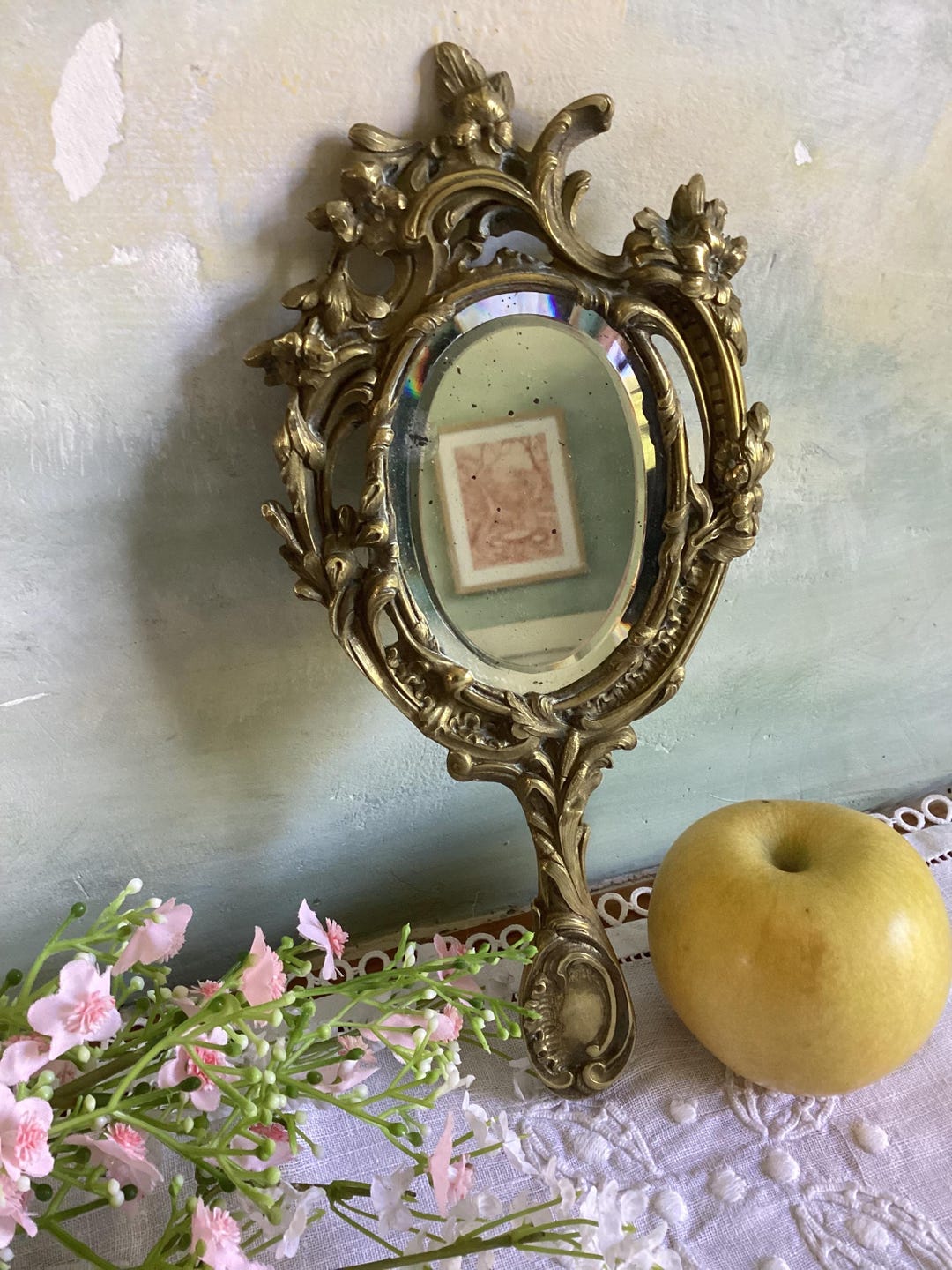 Antique French Gold Rococo Style Hand Held Mirror. Solid Brass Ornate ...