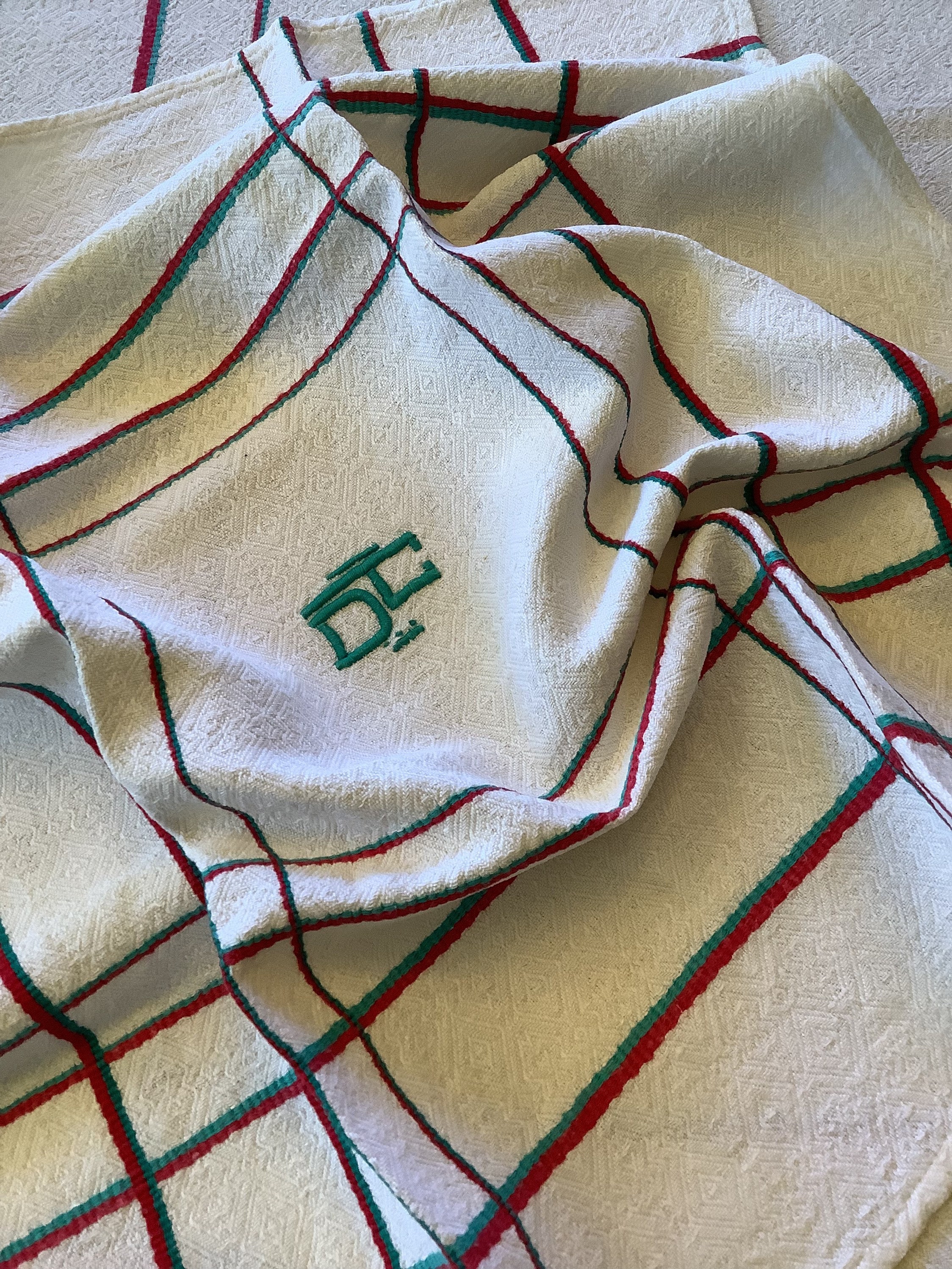 Vintage French Square Tablecloth and 6 Napkins. Cotton and Linen Basque ...
