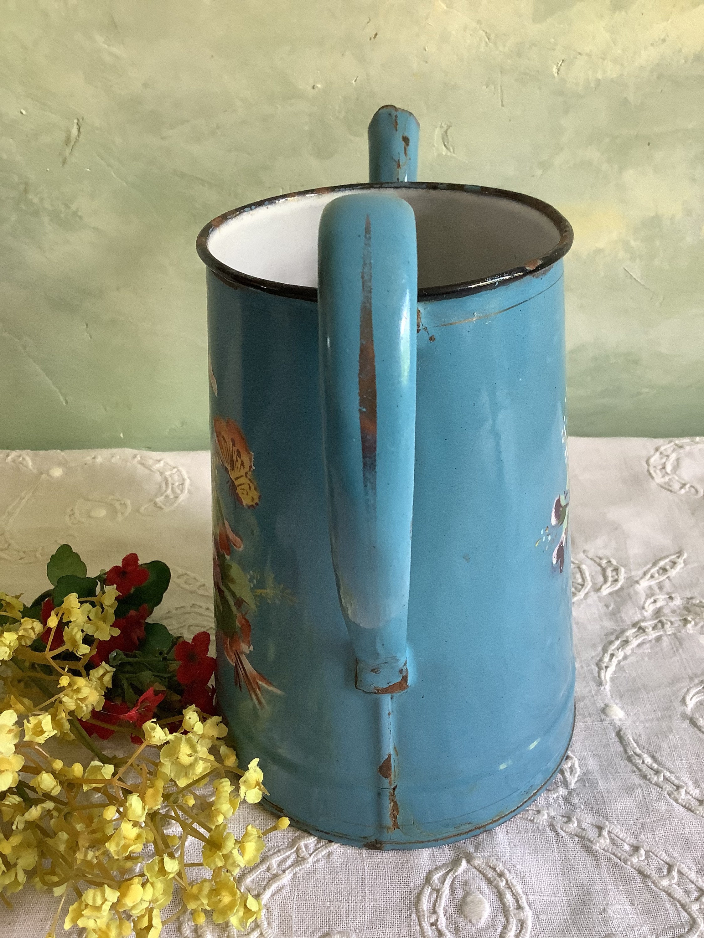 Antique French Enamel Coffee Pot. Blue Enamel Coffee Pot With Etsy
