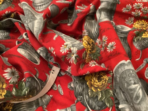 Vintage French Fabric. 1950 1960, 2 Lengths of Vintage