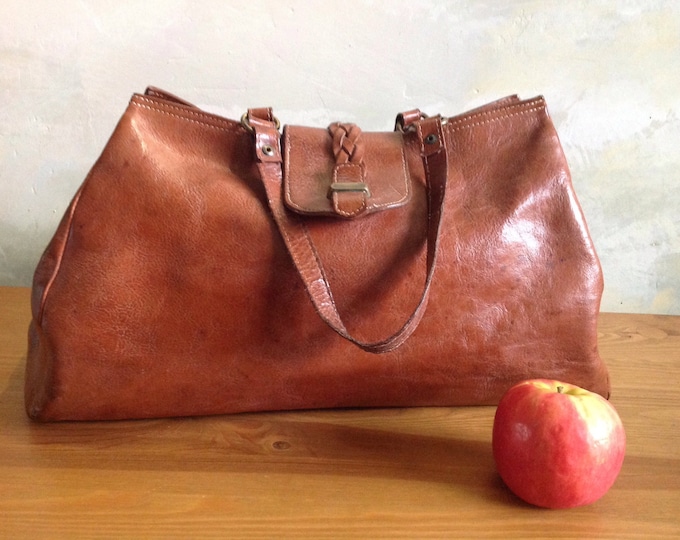 Vintage Leather Overnight Bag. 1970's Tan Leather Luggage. Etsy