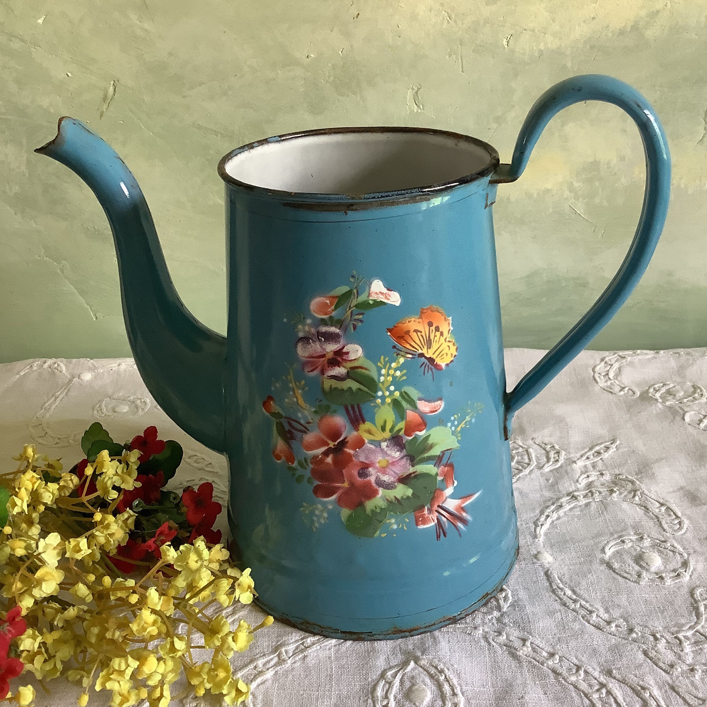 Antique French Enamel Coffee Pot. Blue Enamel Coffee Pot With Etsy