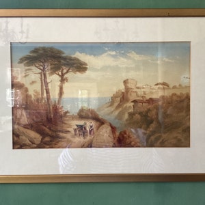 Free Shipping! Antique French watercolor painting. French landscape in watercolour.