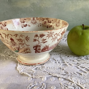 Antique Digoin Sarreguemines café au lait bowl. French 1800s collectible bowl. Ironstone bowl Japanese inspired.