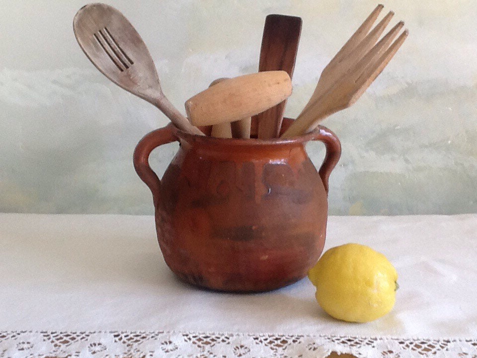 Pot Antique Français en Faïence. Terre Cuite. Rangement de Cuisine. Pot Plantes Vintage. Vase Vase V