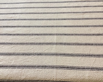 Vintage French tablecloth - navy blue stripes on heavy white linen and cotton - 172 x144 cms. (69x 56.5 ins.) French country table linens.