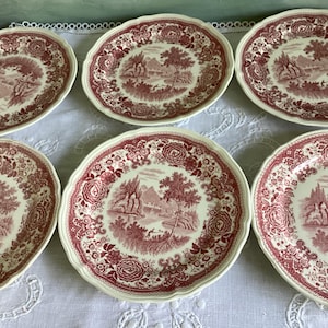 Set of 6 dessert plates, vintage plates from Villeroy & Boch, Burgenland design in red and white. Excellent condition.