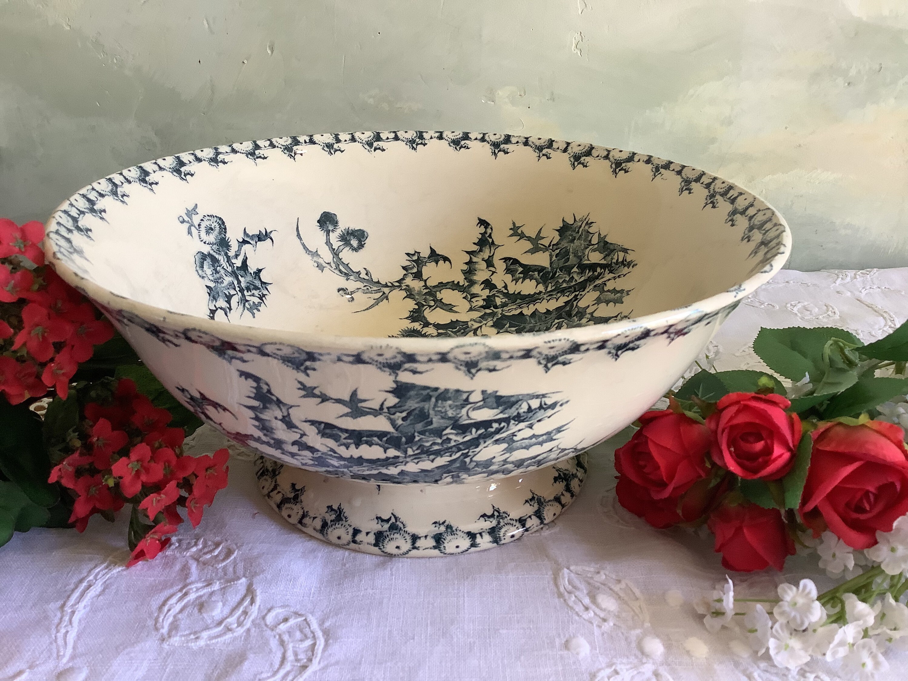 Grand Bol de Français Antique Gien. Grand Saladier Antique. Service. Bol Fruits Ironstone en Sarcell