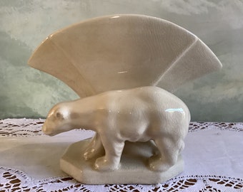 Vintage polar bear vase. Art Deco vase. Ceramic vase. Beige vase. Cream vase. Porcelain vase.