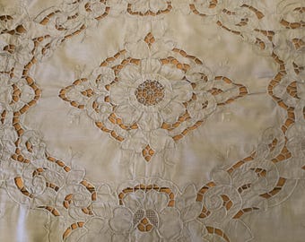 Huge Antique curtain/ tablecloth/bedspread - Richelieu embroidery - stunning French embroidery.