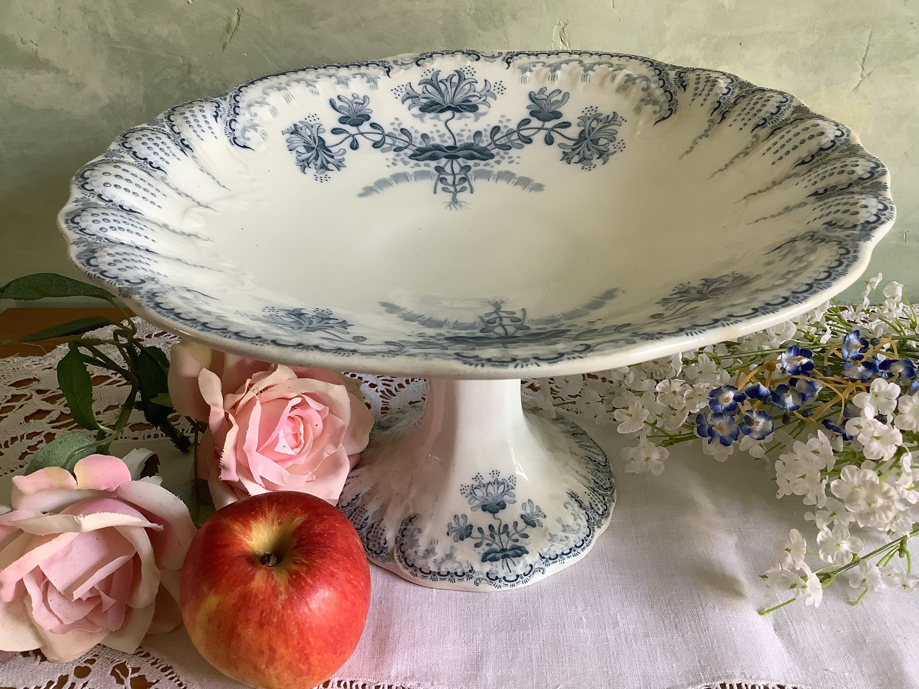 Grand Stand de Fruits Français Antiques. Régence Du St Amand. Bol sur Piédestal, Très Grand Bol Vint