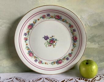 Very large serving plate. Vintage Limoges porcelain serving platter. Round French serving platter with flowers.