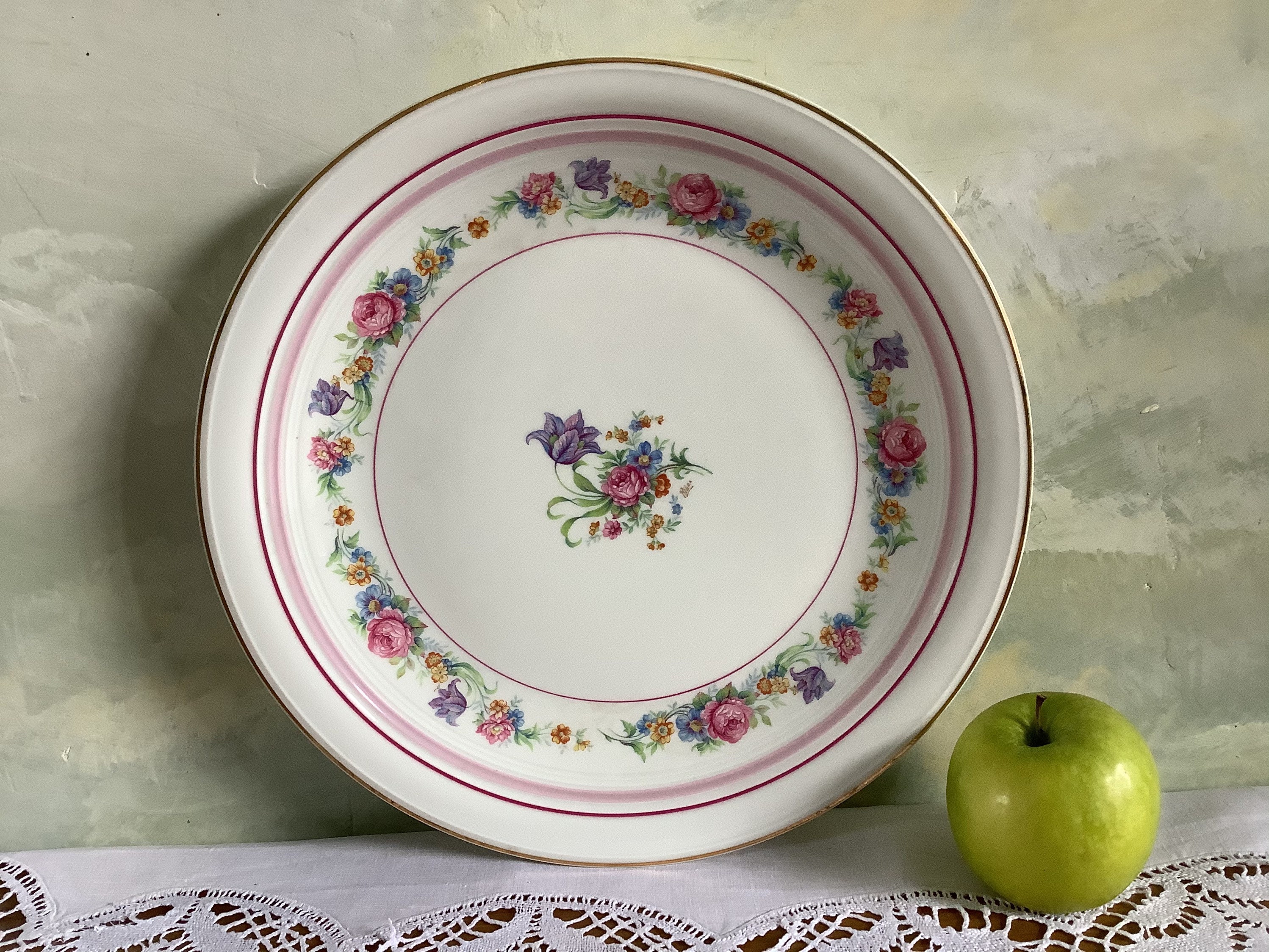 Très Grande Assiette de Service. Plateau Service en Porcelaine Vintage Limoges. Autour Français avec