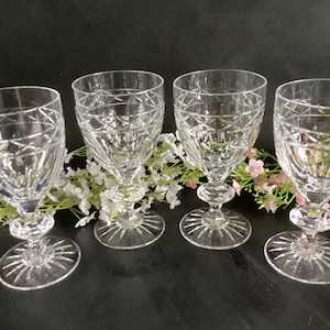 Set of 4 crystal vintage water or large wine glasses. French crystal glasses.