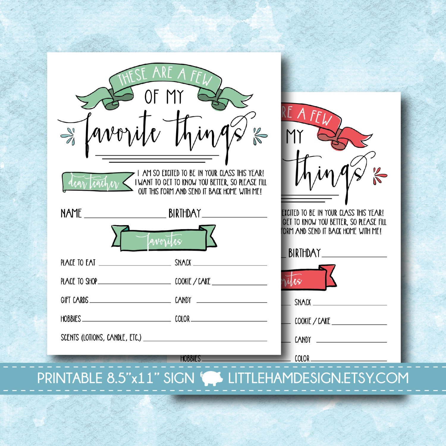 Printable Teacher's Favorite Things Few of My Favorite Etsy