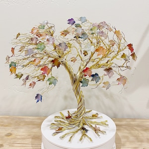 Custom, Wire tree sculpture, fall, maple leaves, gift, home decor, holiday, handmade art
