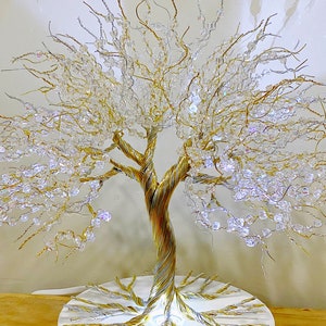 Custom Crystal wire tree sculpture, silver & gold, home decor, rhinestones, nature inspired, handmade holiday gift