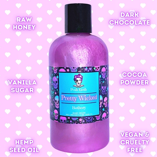 PRETTY WICKED Chocolate and Honey Scented Bubble Bath and Body Wash 8 oz