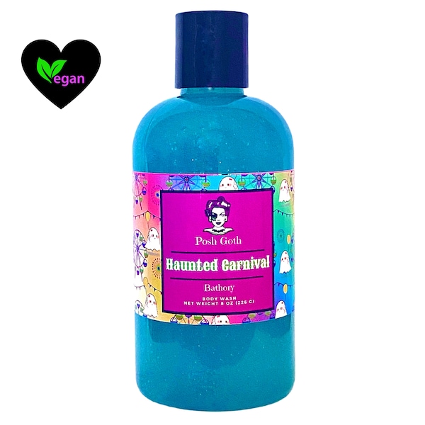 HAUNTED CARNIVAL Bubblegum and Cotton Candy Scented Bubble Bath and Body Wash 8 oz
