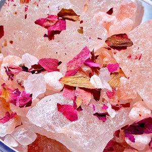 ROSE QUARTZ Moon Rocks - Himalayan Salt Bath Crystals and Rose Petal Bath Soak - Posh Goth