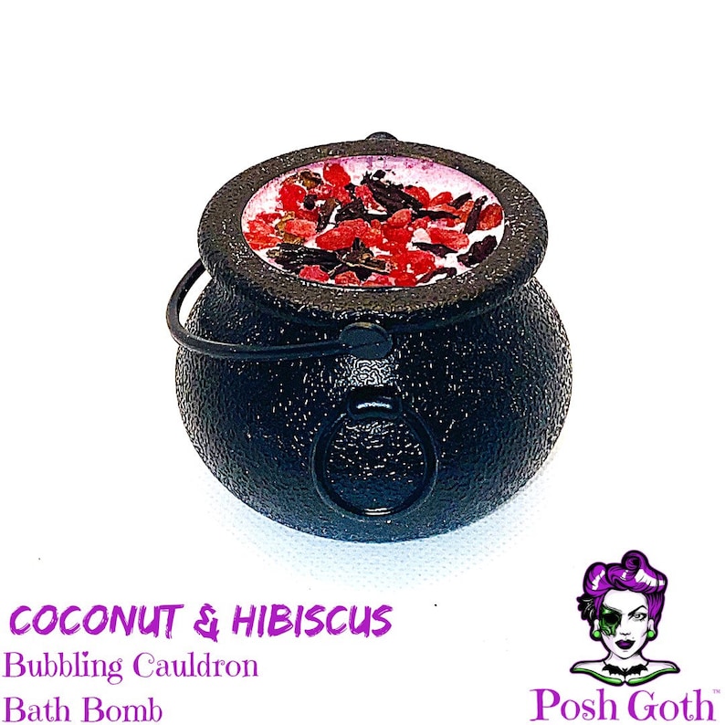 Tropical Hibiscus and Coconut Scent Bubbling Cauldron Bath Bomb by Posh Goth image 1
