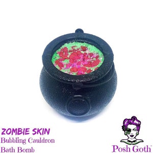ZOMBIE SKIN Jasmine and Lime Scented Bubbling Cauldron Bath Bomb by Posh Goth