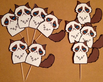 Grumpy Cat Inspired Cupcake Toppers, Grumpy Cat decorations, Grumpy Cat themed party