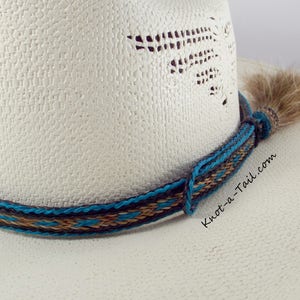Horsehair Hat band, Cinnamon-Turquoise, horsehair, Cowboy horsehair hat band, lg Side tassel, horsehair Cowboy hatband, Western hat band