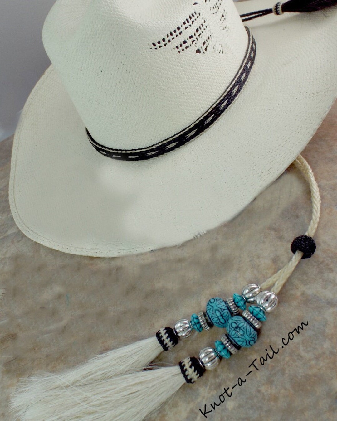 BEADED Cowboy Hat Stampede String, Cowboy Chin Strap, White