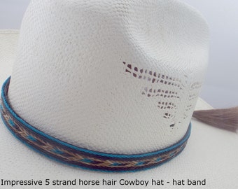 Cowboy hat band, Horsehair hat band, Cinnamon- Turquoise, double horsehair tassel, Western hat band, wider, original design, Easy Adjustable