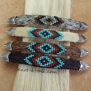 Horsehair barrette, Southwest hair barrette, beaded barrette , Western barrette, 4 colors with  turquoise /black/rust seed beads,