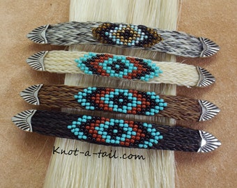 Horsehair barrette, Southwest hair barrette, beaded barrette , Western barrette, 4 colors with  turquoise /black/rust seed beads,