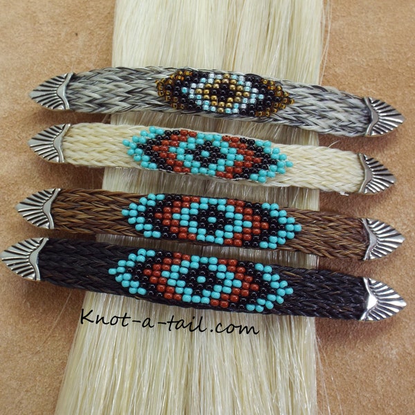 Horsehair barrette, Southwest hair barrette, beaded barrette , Western barrette, 4 colors with  turquoise /black/rust seed beads,