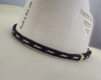 Fascia per cappello da cowboy in crine di cavallo intrecciata a mano, nera e bianca, stile western rodeo