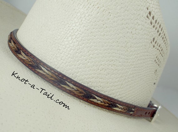 Leather Cowboy Hat Band, Braided Horsehair Inlay, Professional look