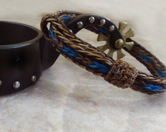 Cinnamon/turquoise/Chocolate browm, Horsehair bracelet, hand-braided, adjustable, Brilliant bold colored, true horse lover gift