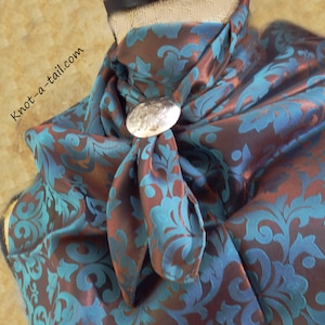 Turquoise-Cinnamon, Wild Rag, Silk blend, Jacquard pattern, Cowboy Wild Rag, Scarf, Bandana, 36 inch Wild Rag, Bandana, Cowboy Wild Rag