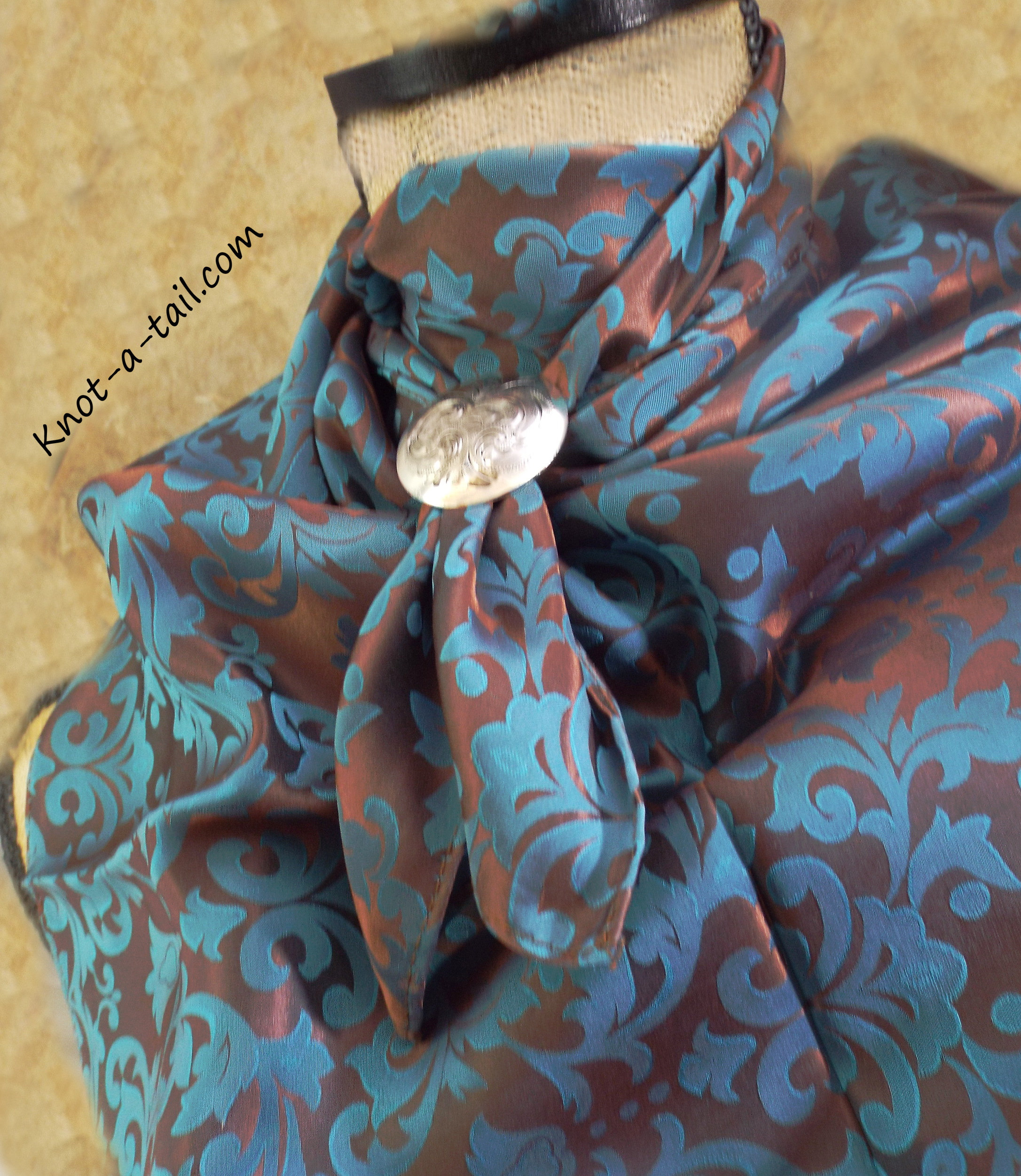 Turquoise-Cinnamon, Wild Rag, Silk blend, Jacquard pattern, Cowboy Wild Rag, Scarf, Bandana, 36 inch Wild Rag, Bandana, Cowboy Wild Rag