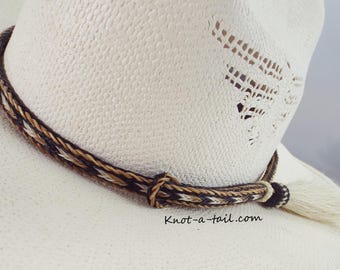 BOLDEST  horsehair hat band, Cinnamon brown-WHITE Side tassel, horsehair Cowboy hat band, Western hat band,  Rodeo, highly NOTICEABLE!