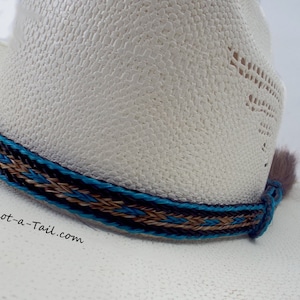 Horsehair Hat band, Cinnamon-Turquoise, horsehair, Cowboy horsehair hat band, lg Side tassel, horsehair Cowboy hatband, Western hat band