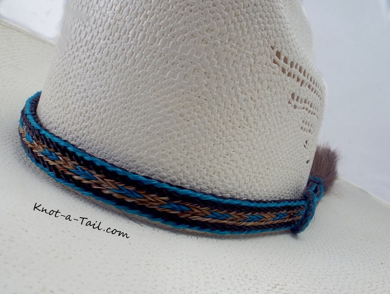 Horsehair Hat band, Cinnamon-Turquoise, horsehair, Cowboy horsehair hat band, lg Side tassel, horsehair Cowboy hatband, Western hat band image 1