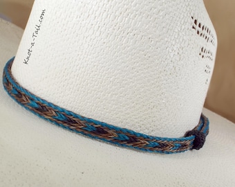 Hand-Dyed Horsehair Cowboy Hat Band, Cinnamon Turquoise, Adjustable
