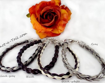 Pulsera de crin de caballo con trenza francesa y extremos grabados, joyería occidental